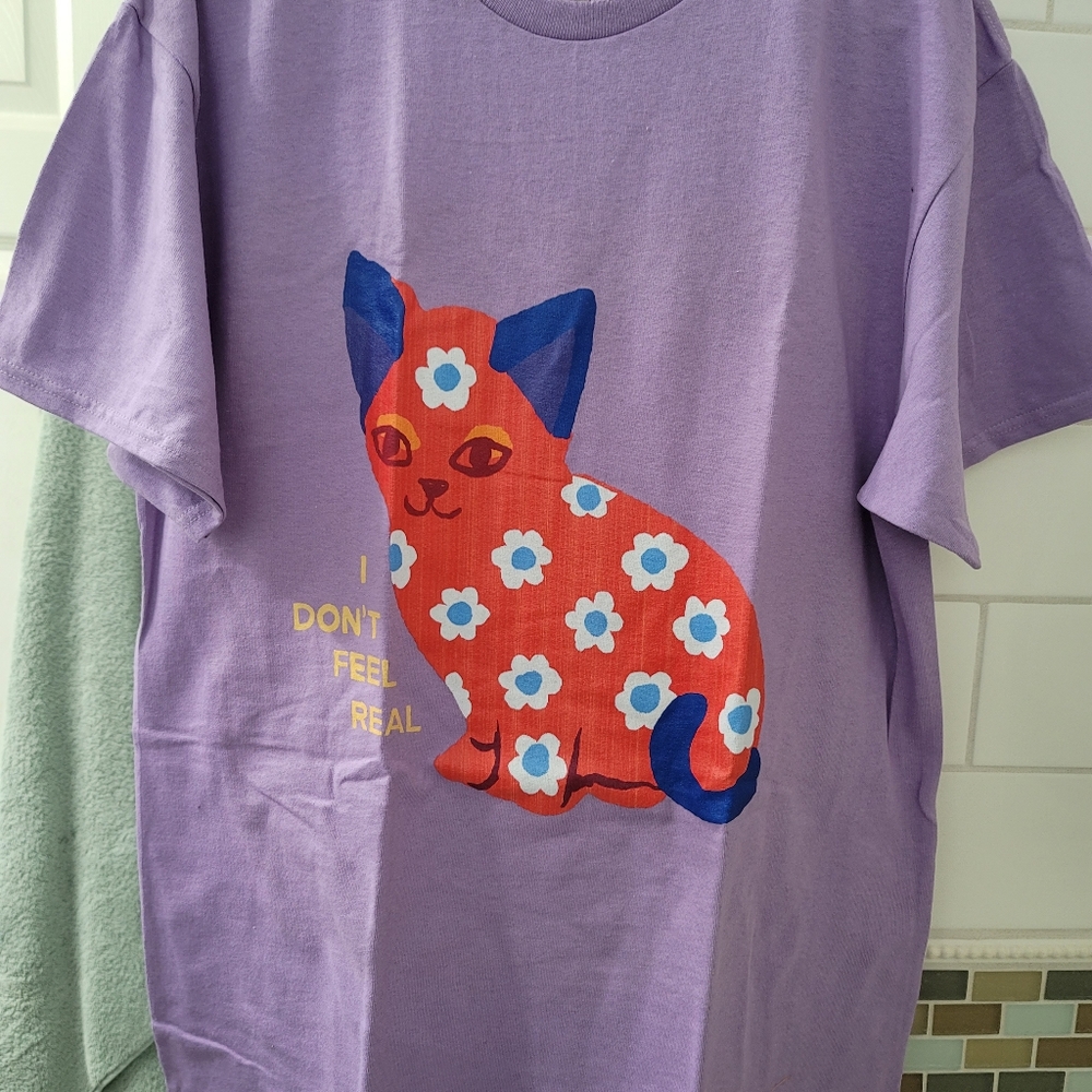 I Don't Feel Real cat t shirt size unisex L